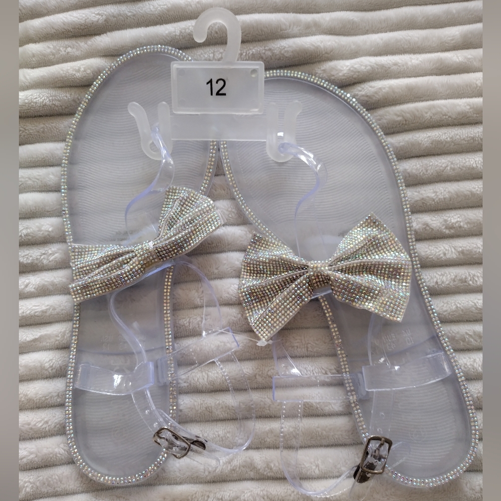 Bejeweled Bow Jelly Thong Sandals